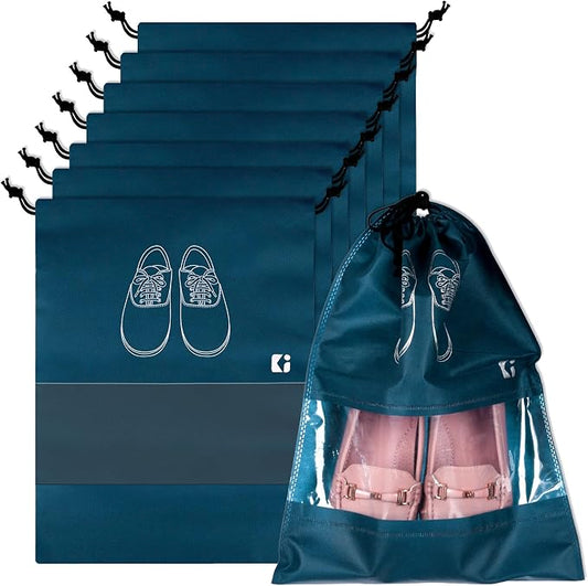 Kuber Industries Pack of 8 Shoe Bags | Shoe Bags for Travel | Non-Woven Shoe Storage Bags | Storage Organizers Set | Shoe Cover with Transparent Window | Shoe Dori Cover | Navy Blue by Kuber+Industries