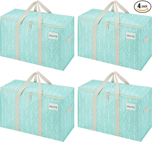 VENO 4 Pack Heavy Duty Moving Bags, Extra Large Storage Bags with Reinforced Handles & Strong Zippers, Foldable & Reusable Moving Box Alternative for Clothes & Dorm Storage by Veno