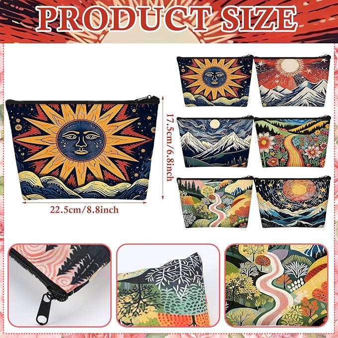 Sweetude 12 Pcs Abstract Art Landscape Makeup Bag Bulk Abstract Art Gifts Portable Travel Cosmetic Bags with Zipper Mountain Waterproof Roomy Travel Toiletry Organizer Storage Beauty Pouch for Women - Image 3