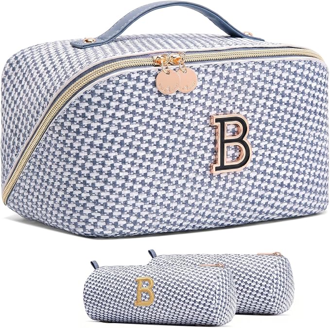 Personalized Gift Travel Makeup Bag: Initial Makeup Organizer Bag for Women | 3-in-1 Custom Make up Bag Set - Vegan Leather Travel Cosmetic Bag - Luxury Gift for Women – Birthday, Anniversary, Graduation by Unknown