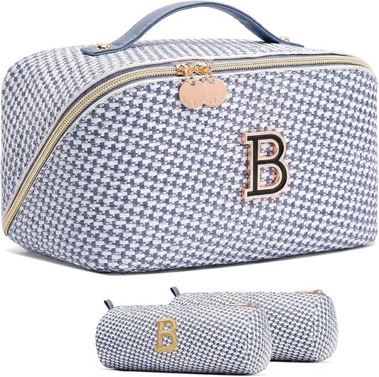 Personalized Gift Travel Makeup Bag: Initial Makeup Organizer Bag for Women | 3-in-1 Custom Make up Bag Set - Vegan Leather Travel Cosmetic Bag - Luxury Gift for Women – Birthday, Anniversary, Graduation by Unknown