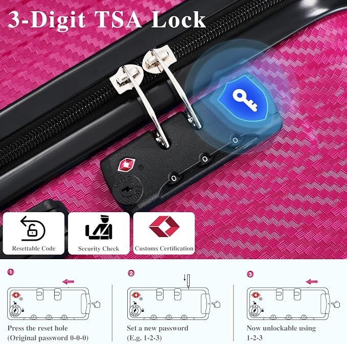 Dark Pink 6 Piece Luggage Set Hard Shell - Traveling Suitcases with Spinner Wheels and Small Cases for Family Travel, Durable Carry On Luggage Sets with Lock for Women and Girls - Image 6