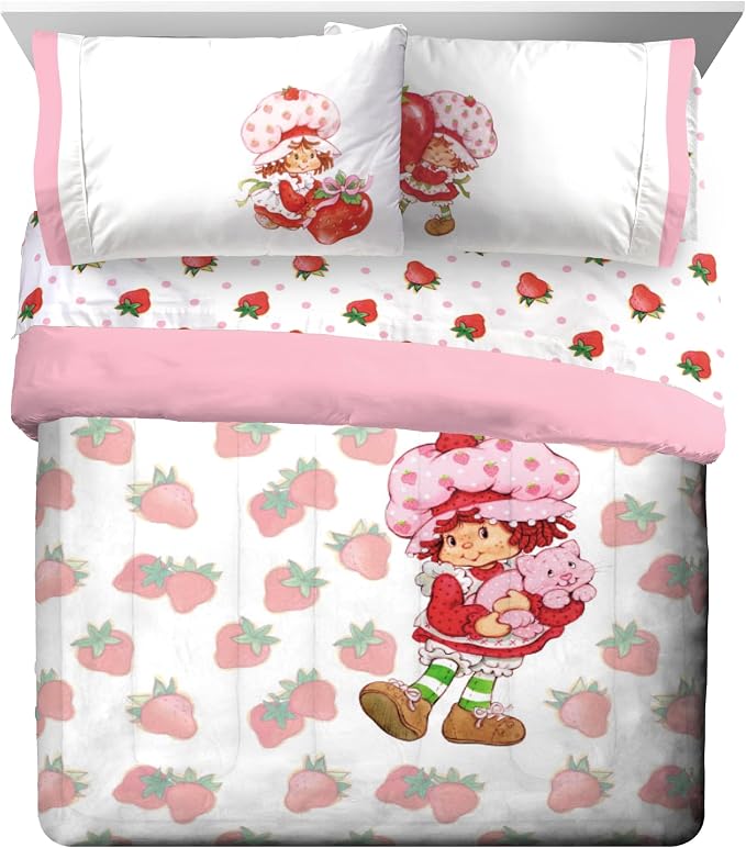 Strawberry Shortcake Queen Comforter Set 7 Piece Kids Bedding, Pink | Bed in a Bag, Comforter Sheets Shams Pillowcases, Official Brand, Soft Microfiber, Machine Washable, Girls Gift - Image 2