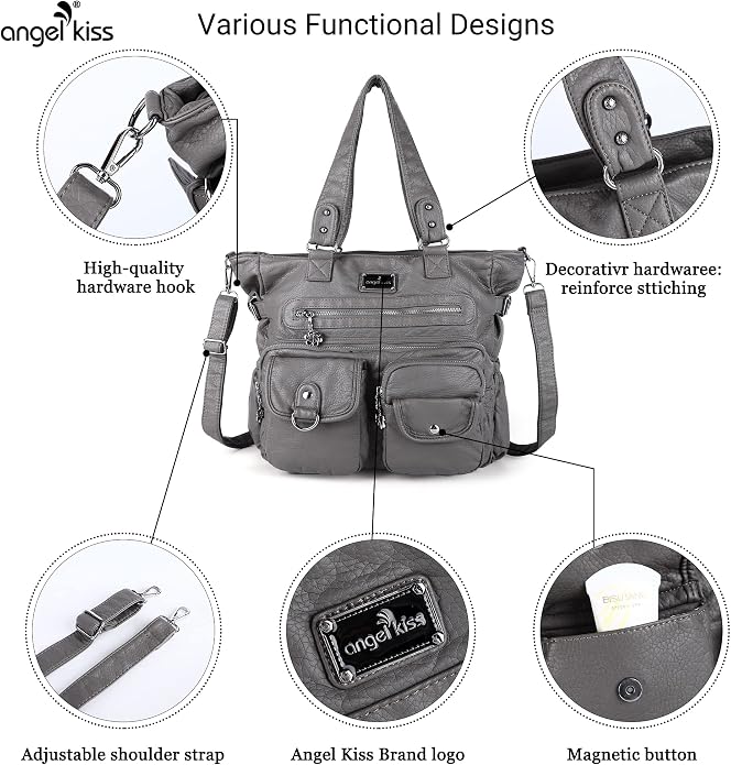Angelkiss Purses Handbags for Women PU Tote Satchel Bags for Women Pockets Shoulder Bags… | PU - Image 4