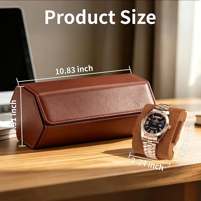 Luxury Hexagonal Leather Watch Roll for 3 Watches, Men's Gift | Multiple Watch Capacity,Premium Hexagon Leather,Velvet M-Shaped Cushions,Secure Snap Closure,Storage Organizer - Image 4