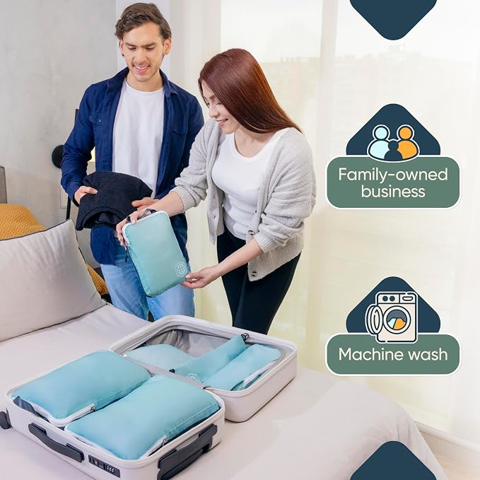 Large Compression Packing Cubes for Travel-Packing Cube Luggage Organizers 7 Piece Set for Checked Luggage-Ultralight, Expandable/Compression Bags by TRIPPED Travel Gear (DustyTeal/White) - Image 9