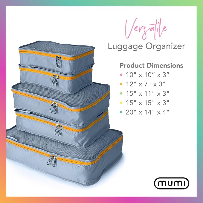 MUMI Packing Cubes for Travel - 5 Set Luggage Organizer Bags, Gray | Travel organizer bags for suitcases, carry on and backpack; holds clothes, kids items and accessories - Image 3