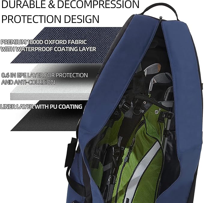 TurnWay Foldable Padded Golf Travel Bag, Heavy Duty 900D Polyester Golf Club Bag Waterproof Golf Carry Bag Cart Bag with Wheels, Soft-Sided Spacial Size for Golf Gear Transportation - Image 5
