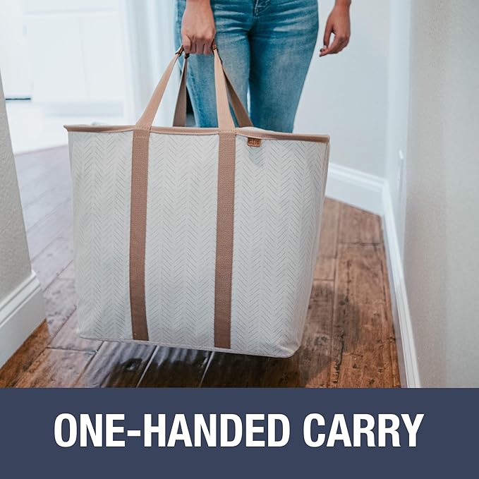 CleverMade LUXE Collapsible Laundry Caddy, 64L, 2 Pack, Navy Noir | Refined fabric and vegan leather details suit open rooms. The structured frame carries 2 loads and folds flat for storage. - Image 3