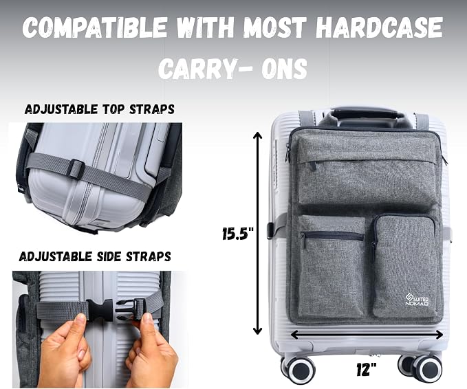 SUITEDNOMAD Luggage Harness for Carry On Bag, Over Suitcase Organizer with Storage Pockets and Laptop Sleeves, Slide On Adjustable Bag for Travel - Image 5