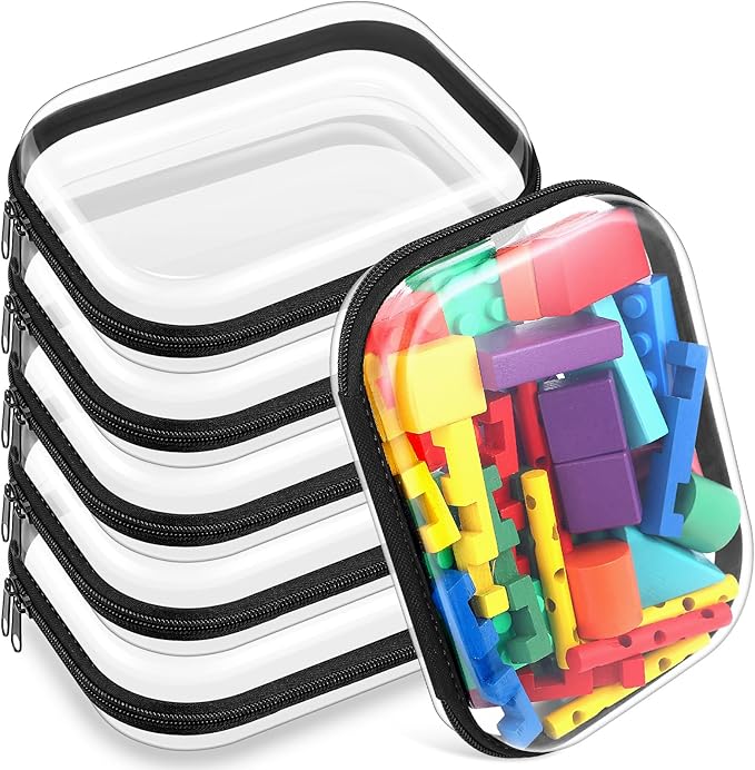 Sanwuta 6 Pcs Clear Hard Zipper Case Plastic Zipper Pouches Transparent Makeup Bag Pencil Case Pouches Toiletry Diaper Bag for Travel Toy Storage Organizer Bins(Black,7.87 x 5.9 x 2 Inch) by Sanwuta