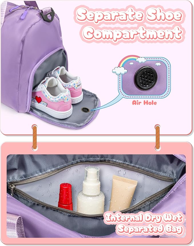 4 Year Old Girl Birthday Gifts-Girl Gym Bag with Shoe Compartment, Kid Personalized Weekender Overnight Bags, Initial Travel Tote with Makeup Pouch, Valentines Day Gift for Girls (Letter R) - Image 7