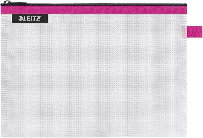Leitz Wow Travel Pouch, Water Resistant, Translucent, Ideal for Visible Storage and Organisation, Medium (A5) - Pink by Leitz