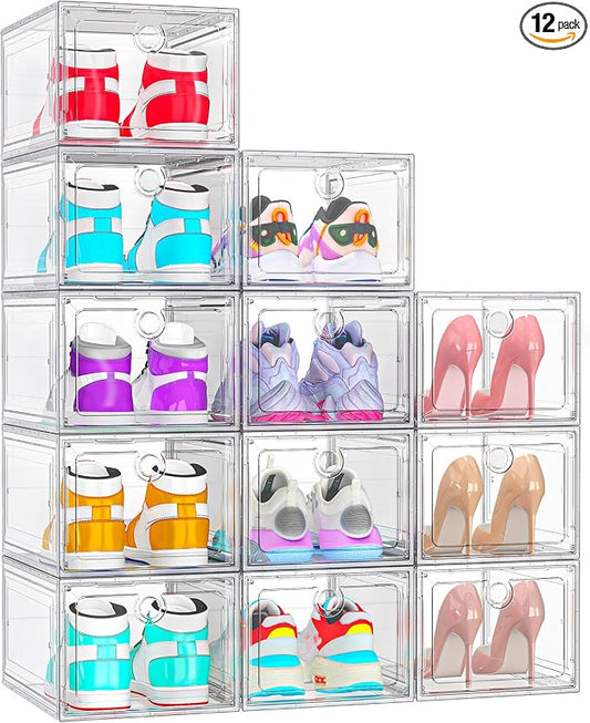 ARSTPEOE 12-Pack Shoe Storage Boxes Clear Magnetic Stackable | Upgraded Harder Material, Stackable Space-saving, Fits Sneakers & Boots, Clear Magnetic Front Door by ARSTPEOENeatChic
