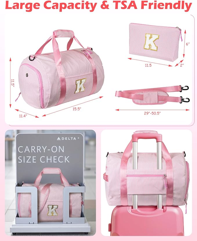 Birthday Gift for Daughter, Girls Travel Duffle Bag, Kids Initial Overnight Bags with Shoe Compartment, Personalized Weekender Bag with Makeup Pouch, Preppy Things for Teen Girl (Letter Z) - Image 4