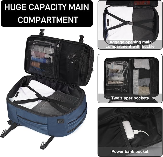ECOHUB Travel Backpack 18x14x8 Spirit Airlines Personal Item Bag Carry On Backpack 13 Pockets Large Work Casual Daypack for men Airline Approved Waterproof Gym Backpack with Charging Port, Blue - Image 4