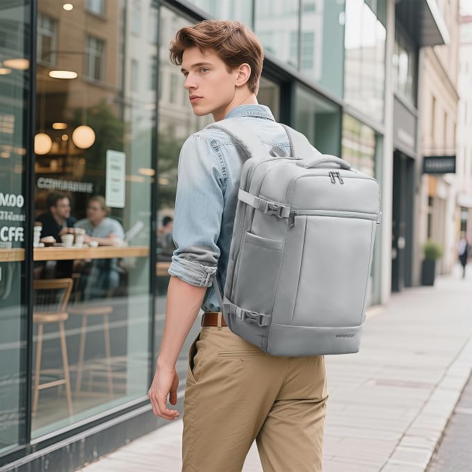 SHOWKOO Laptop Backpack for 17 Inch Laptop, 40L Expandable Large Capacity Backpack, TSA Carry On Travel Backpack with Padded Laptop Compartment, Water-Resistant College & Commuter Bag,Gray - Image 7
