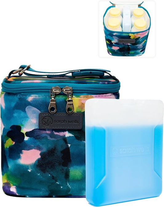 Sarah Wells Cold Gold Breastmilk Cooler with Ice Pack (Aq2uarelle) | Fully-Lined Insulated Interior, Fits 4-6 Bottles, Zippered Lid, Great for Workdays, Travel & Pumping Days, Machine Washable by SarahWells