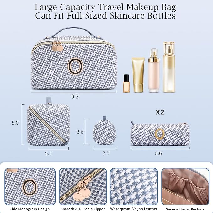 Personalized Gift Travel Makeup Bag: Initial Makeup Organizer Bag for Women | 3-in-1 Custom Make up Bag Set - Vegan Leather Travel Cosmetic Bag - Luxury Gift for Women – Birthday, Anniversary, Graduation - Image 6