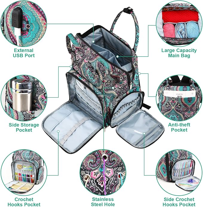 crochet bag,knitting bagBackpack and Tote Bag Storage Bag ，Large capacityYarn Storage Organizer Travel Crochet Bag Women Carrying Crochet Accessories Knitting Needles Crochet - Image 2