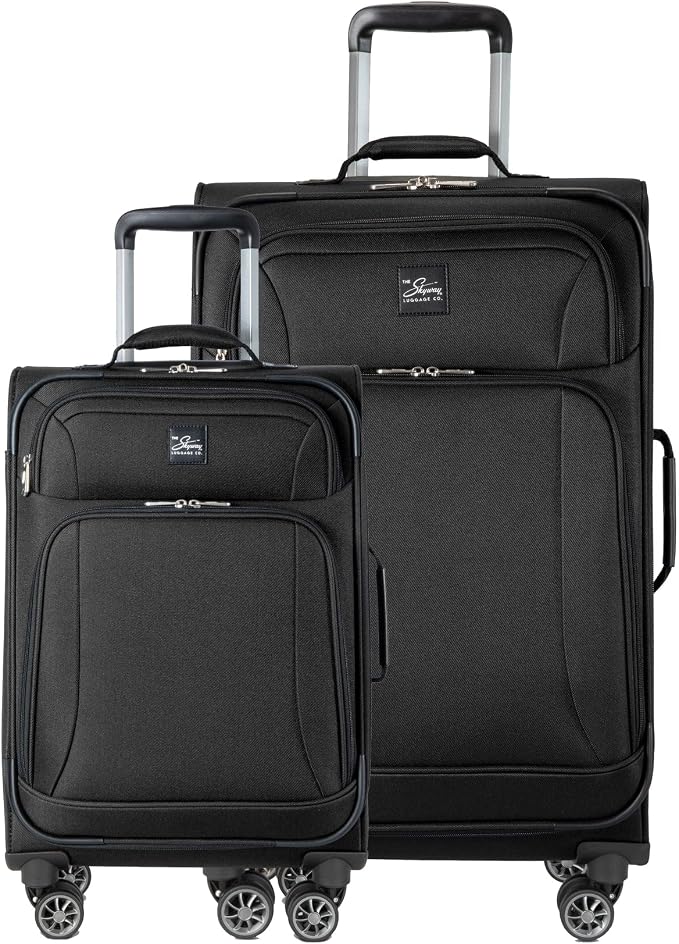 Skyway Epic Softside 2-Piece Luggage Set - Lightweight Suitcase with Wheels | TSA Approved Travel Bag | Spinner Suitcase | Luggage Set with Telescoping Handle, 20", & 28", Black by SkywayLuggage