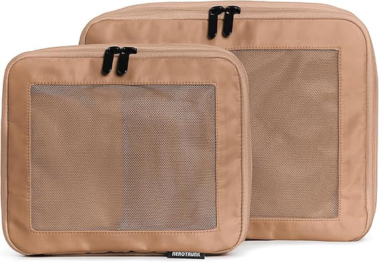 Aerotrunk Compression Packing Cubes for Travel - Luggage Organizer Bags - Double Zipper Packing Cubes for Suitcases (2-Pack, Mocha) by Aerotrunk
