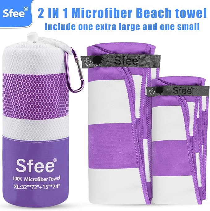 Sfee 2 in 1 Microfiber Oversized Beach Towel, Quick Dry Travel Towel Camping Towel Super Absorbent Compact Lightweight Sports Gym Towel for Beach,Gym, Hiking, Pool, Backpacking, Bath, Yoga - Image 4