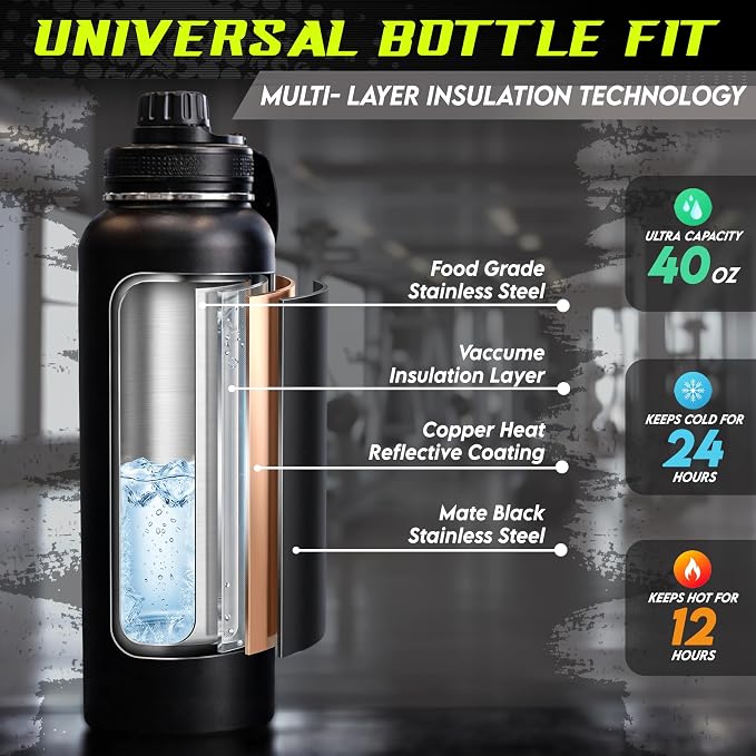 Magnetic Gym Bag & Magnetic Water Bottle Holder Set - 40oz Insulated Stainless Steel Bottle, Microfiber Towel, Cross Body Strap & Phone Holder Magnet - Gym Bag Essentials for Fitness, Work & Travel - Image 4
