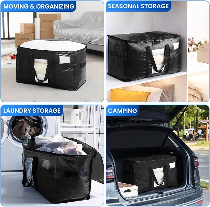 TAILI Extra Large Moving Bags, 8 Pack Black Heavy Duty Totes For Storage with Visible Window, Wrap Around Handles, Storage Bags for Space Saving, Alternative to Moving Boxes - Image 8