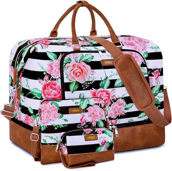 Travel Weekender Bag for Women, 21" Overnight Bag with Shoe Compartment 50L Large Travel Duffel Bag Carry On Tote for Weekend, Overnight, Business Trips, Water Resistant by TIBES