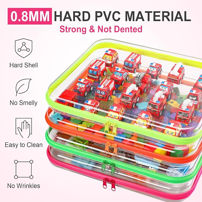Hoolerry 4 Pcs Hard Clear Zipper Case Makeup Bags Plastic Zipper Pouch Transparent Storage Box Containers for Cosmetics, Snacks, Building Blocks, Puzzles(Clear,13.8 x 11.8 x 2 in,Fluorescent) - Image 4
