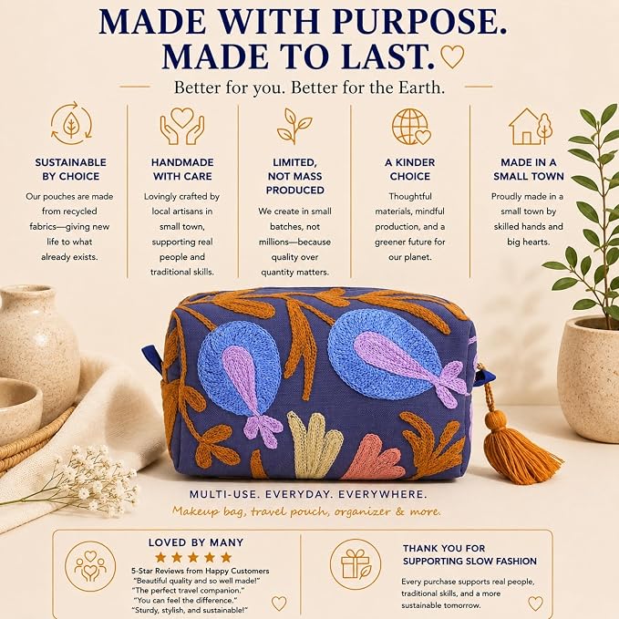 Huar Travel Makeup Bag- Large Capacity Cosmetic Bags for Women - Water Resistance Lining Portable Pouch & Open Toiletry Bag - Perfect Girls Makeup Organizer for Travel Essentials (Dark Blue) - Image 5
