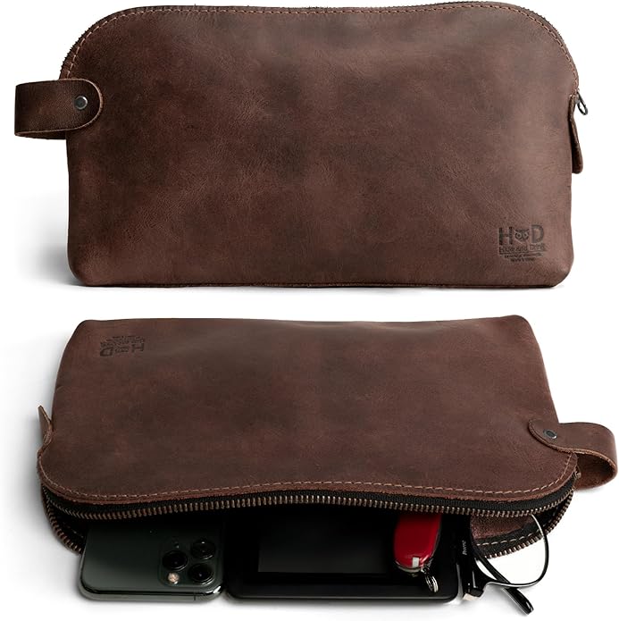 Hide & Drink, Large Rustic All Purpose Utility Bag for Cords & Chargers, Travel Bag, Multi-Purpose Bag, Full Grain Leather by HideDrink