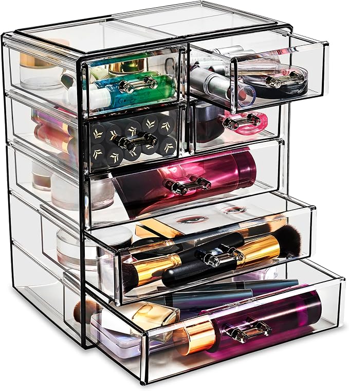 Sorbus Acrylic Makeup Organizer Set, 7-Drawer Vanity & Countertop Cosmetic Storage with Small & Wide Drawers, Black Jewel Makeup Storage for Brushes, Lipsticks, Jewelry, Holiday Gift for Women & Teens by Sorbus
