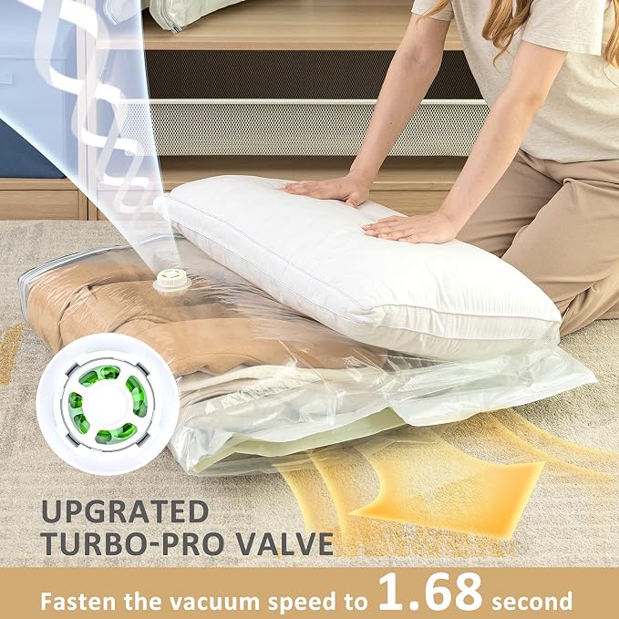 TAILI Hanging Vacuum Sealer Storage Space Saver Bags for Clothing, Suits and Jackets, Closet Organizers, Wider Sides (3 Long, 3 Short) Cream - Image 7