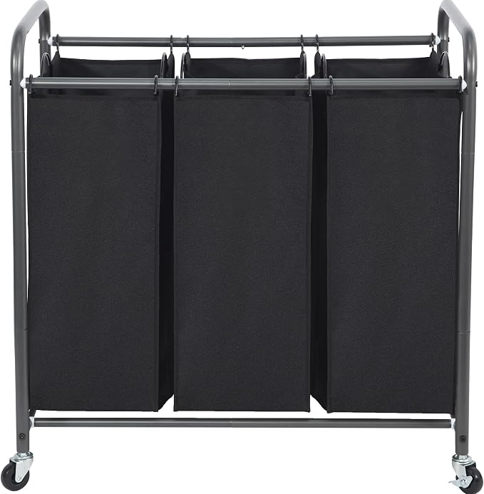 STO STO Laundry Sorter 3 Section, 3 Bag Clothes Hamper, Rolling Laundry Cart Basket with Heavy Duty Lockable Wheels and Removable Bag for Laundry Room, Bedroom, Closet, Black by STOSTO