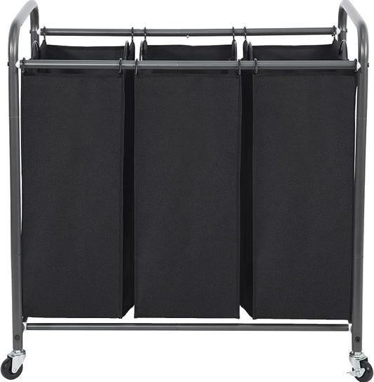 STO STO Laundry Sorter 3 Section, 3 Bag Clothes Hamper, Rolling Laundry Cart Basket with Heavy Duty Lockable Wheels and Removable Bag for Laundry Room, Bedroom, Closet, Black by STOSTO