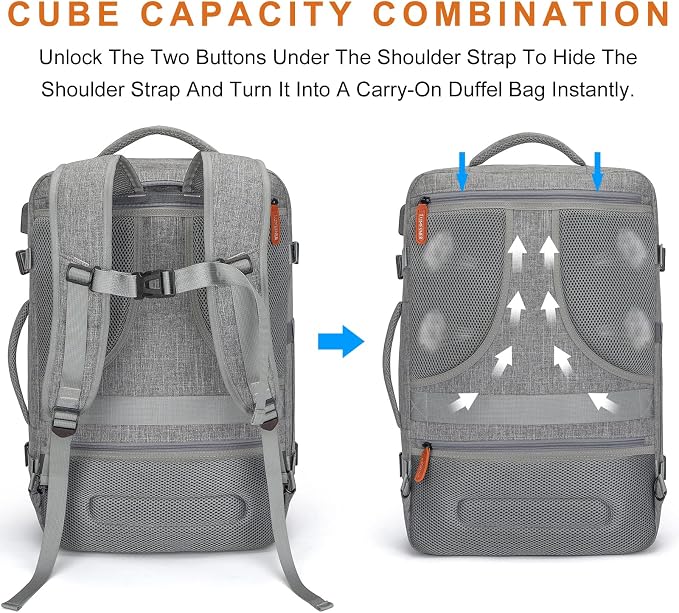Lumesner 22" Expandable Carry On Travel Backpack With 4 Packing Cubes | Flight Approved, Fits 20 Inch Laptop, Water-Resistant, Suitcase Backpack, Business Weekender Luggage, Gift For Men & Women - Image 5