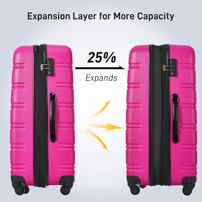 Merax Luggage Sets of 3 Piece Carry on Suitcase Airline Approved,Hard Case Expandable Spinner Wheels (Pink) - Image 2