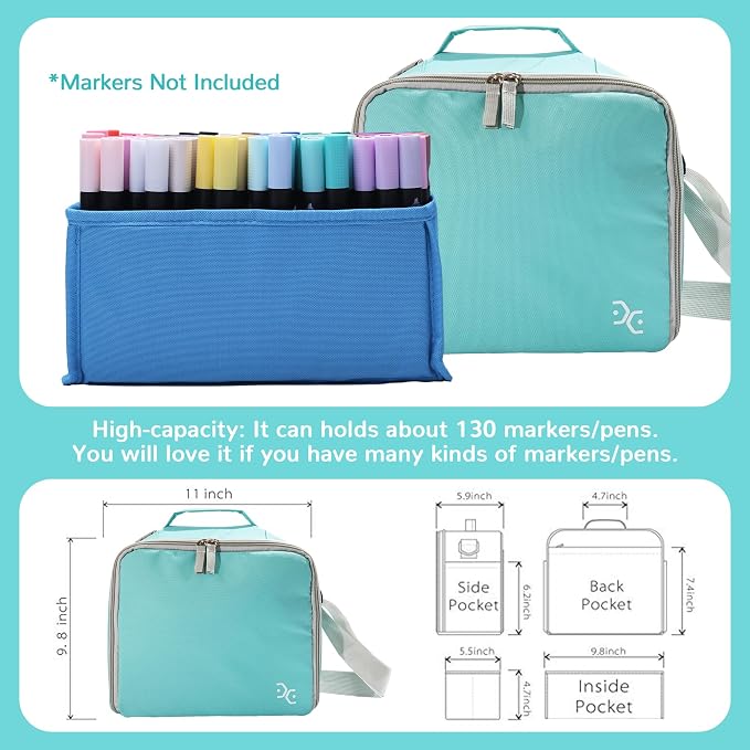 Togood Marker Organizer Bag - Large Storage Crossbody Tote for Marker Pens 130PCS+, Portable Art Supplies Case for Pens, Pencils, Books. Light Green - Image 2