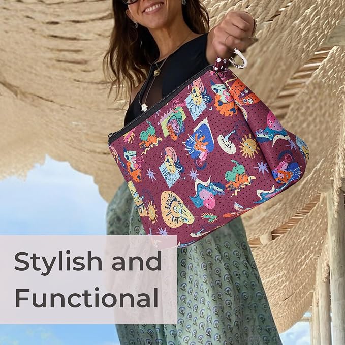 POPUPS Large Makeup Bag with Zipper - Waterproof Neoprene Cosmetic Bag 7.7 x 10.75 x 5 inches - Image 6