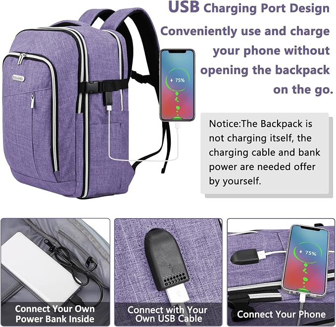 Personal Item Travel Carry On Luggage Backpack for Women Men Flight Approved Casual Weekender Laptop Bag for College Business Outdoors Hiking Water Resistant Lightweight Daypack with USB Charging Port - Image 4
