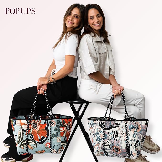 POPUPS Large Neoprene Tote Bag for Women - Everyday Designer Handbag for Travel Work and Beach with Pockets and Zipper Pouch - Image 9