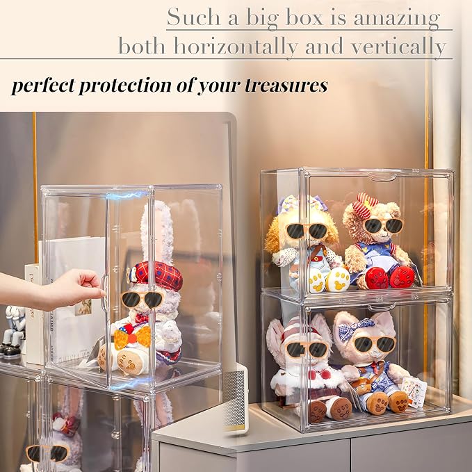 Attelite XXX-Large Clear Display Case Stackable Plastic Storage Bins with Lid, 2 Tiers Boot Shoe Box Organizers with an Adjustable Divider, Big Acrylic Display Storage Box with Magnetic Door - Image 6