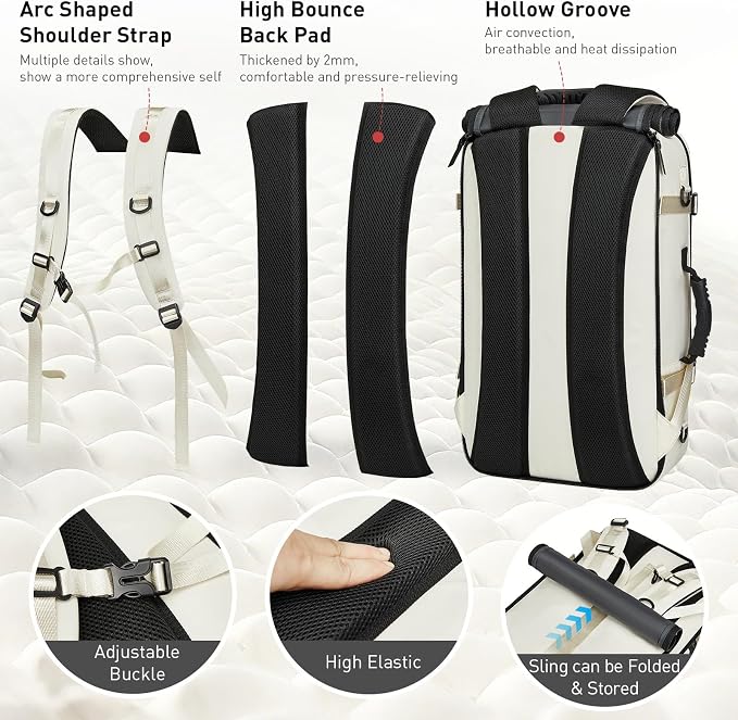 Backpack for Traveling On Airplane,Expandable Carry On Laptop Backpack for Men and Women,Outdoor Travel Bag,Off White - Image 3