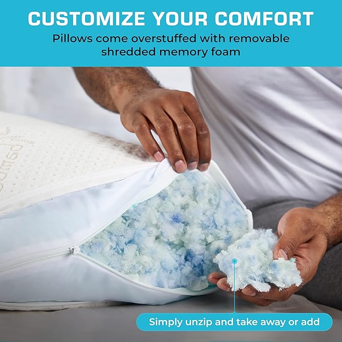 Xtreme Comforts Set of 2 Pillows for Sleeping Sleep Adjustable Shredded Memory Foam Pillows with Removable Cover | Support for Side, Back & Stomach Sleepers - Queen Size