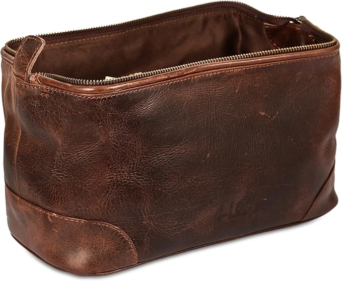 HLC Leather Toiletry Bag for Men Best Gift Premium Genuine Dopp Kit Shaving Kit Organizer Travel Kit Pouch Bag 10 inch Size (Brown) - Image 2
