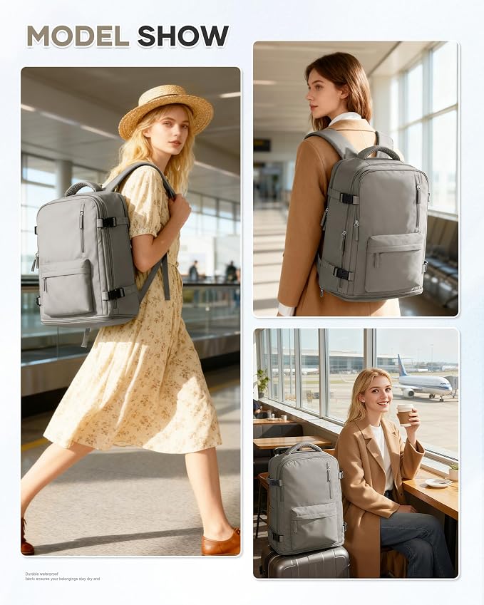 WONHOX Carry on Travel Laptop Backpack for Women Men Flight Approved,Backpack for Women Travel Bag Hiking Outdoor Sports Rucksack Casual Daypack, Grey Brown - Image 7