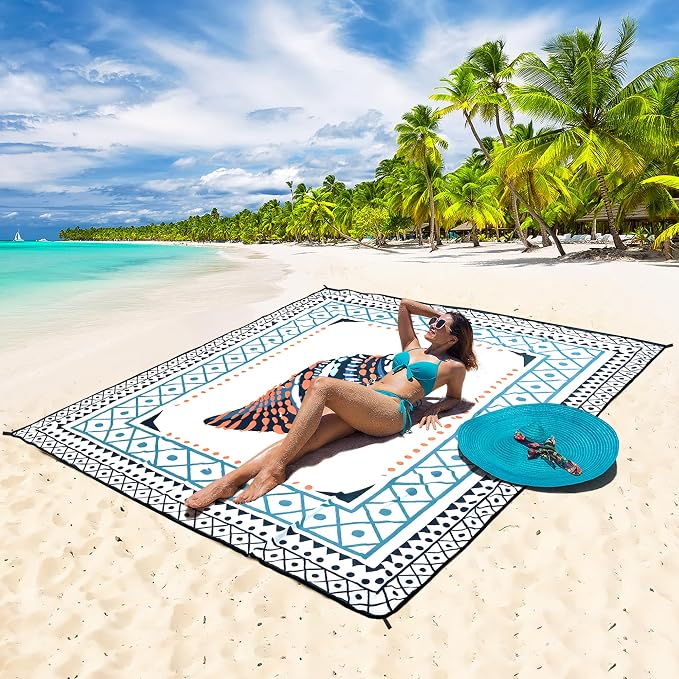 HIHOHO Beach Blanket Waterproof Sandproof Extra Large Beach Mat 79" X 83"/120"x108"for 1-8 Adults Quick Drying Durable Outdoor Picnic Mat for Beach Travel Camping Hiking - Image 5