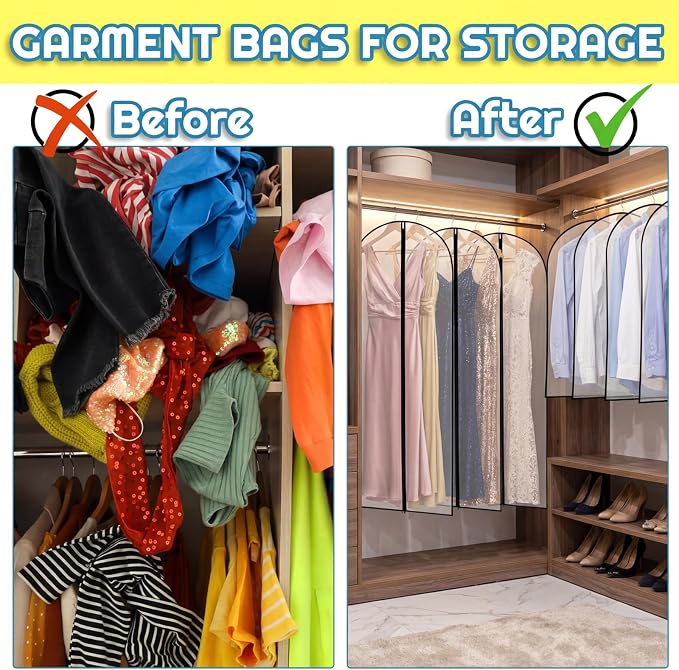 Amylove 40 Pcs 24 x 40 Inch Garment Bags Bulk Hanging Clothes Storage Covers for Closet Organization Dustproof Long Dress Bag Set for Wedding Dresses Gowns Coats Travel Suit (White Black) - Image 6